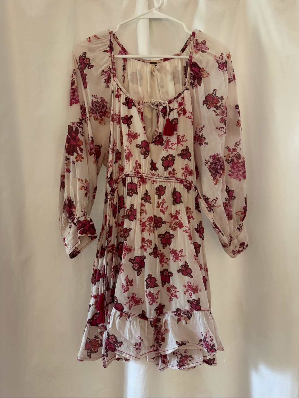 Free People Cream Mini Dress with Burgundy Floral Print